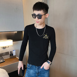 2025年打底衫长袖T恤男韩版修身上衣服秋季新款精神小伙春秋款P40，男装T恤，电商A270