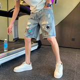 夏季男士五分裤中裤牛仔潮流薄款破洞乞丐裤男2023高级感P48，男装牛仔裤，电商A270
