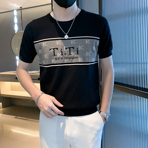 夏季男士t恤男装潮流圆领体恤2023痞帅短袖针织衫AT345-P48图片