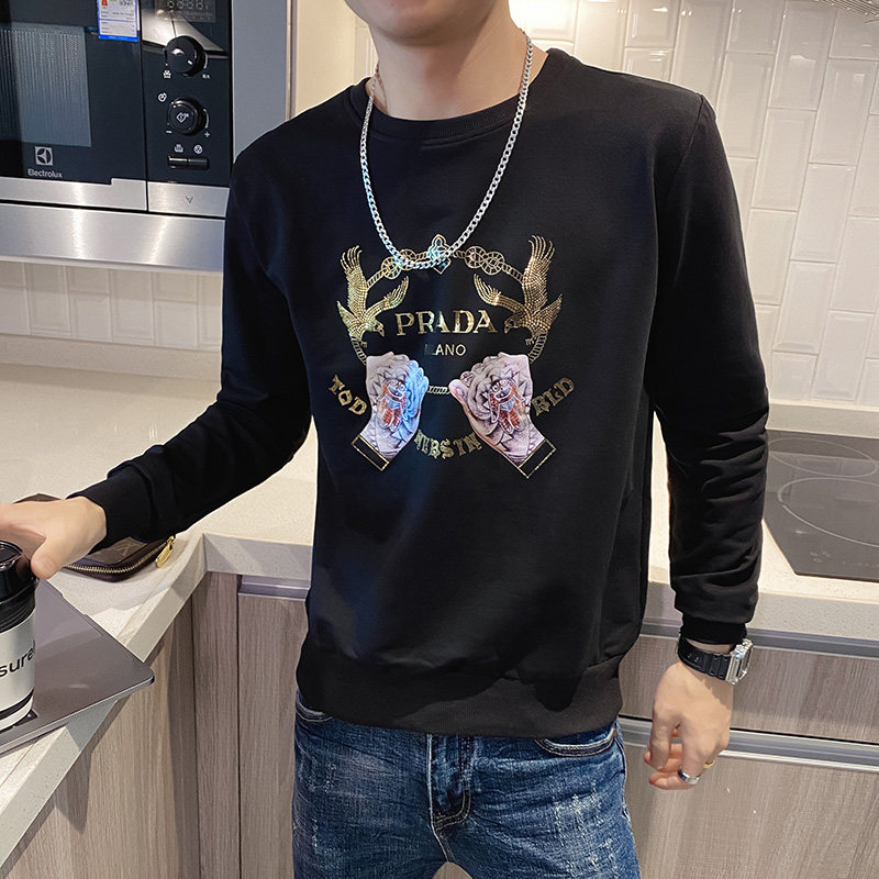 卫衣长袖t恤男生秋季秋衣圆领痞帅精神小伙花上衣服潮牌炸街P565,男装T恤,电商A270