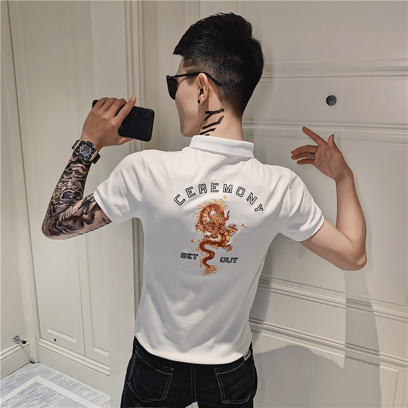 2025夏季新款短袖T恤男半袖polo衫修身翻领潮牌网红衣服黄P08-p45,男装T恤,电商A270