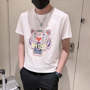 夏季薄款2022半袖衣服印花圆领上韩版t恤短袖潮牌圆领男装p28图片