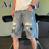 夏季男士五分裤中裤牛仔潮流薄款破洞乞丐裤男2023高级感P48，男装牛仔裤，电商A270