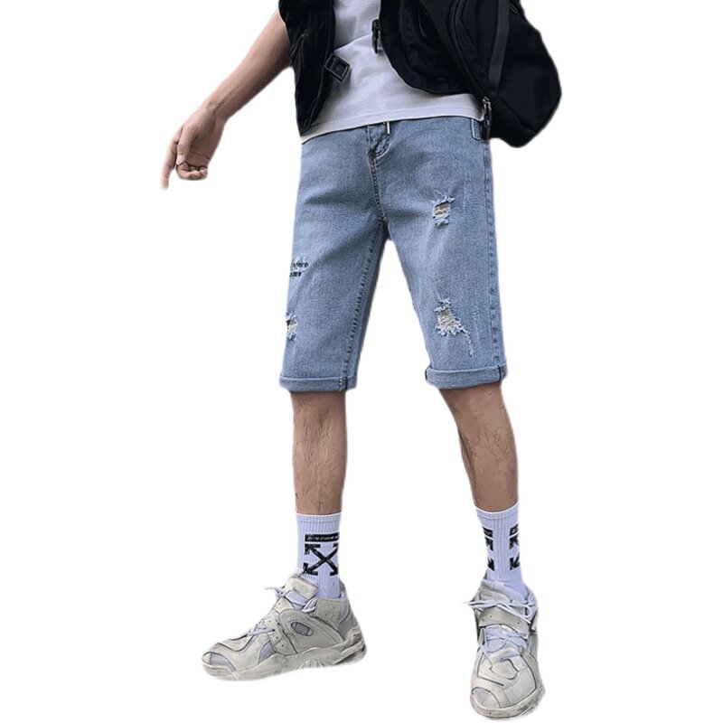 2025男夏季短裤韩版潮流牛仔裤六分裤破洞浅色5分裤网红NZ20-p45,男装牛仔裤,电商A270