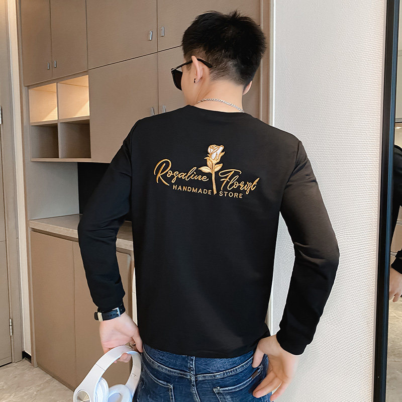 卫衣男士长袖t恤春秋季2021痞帅网红刺绣打底衫潮牌上衣服早秋P55,男装T恤,电商A270