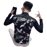 男士衬衫修身印花炸街帅气百搭潮流上衣服衬衣工作服精神小伙P50，男装衬衫，电商A270