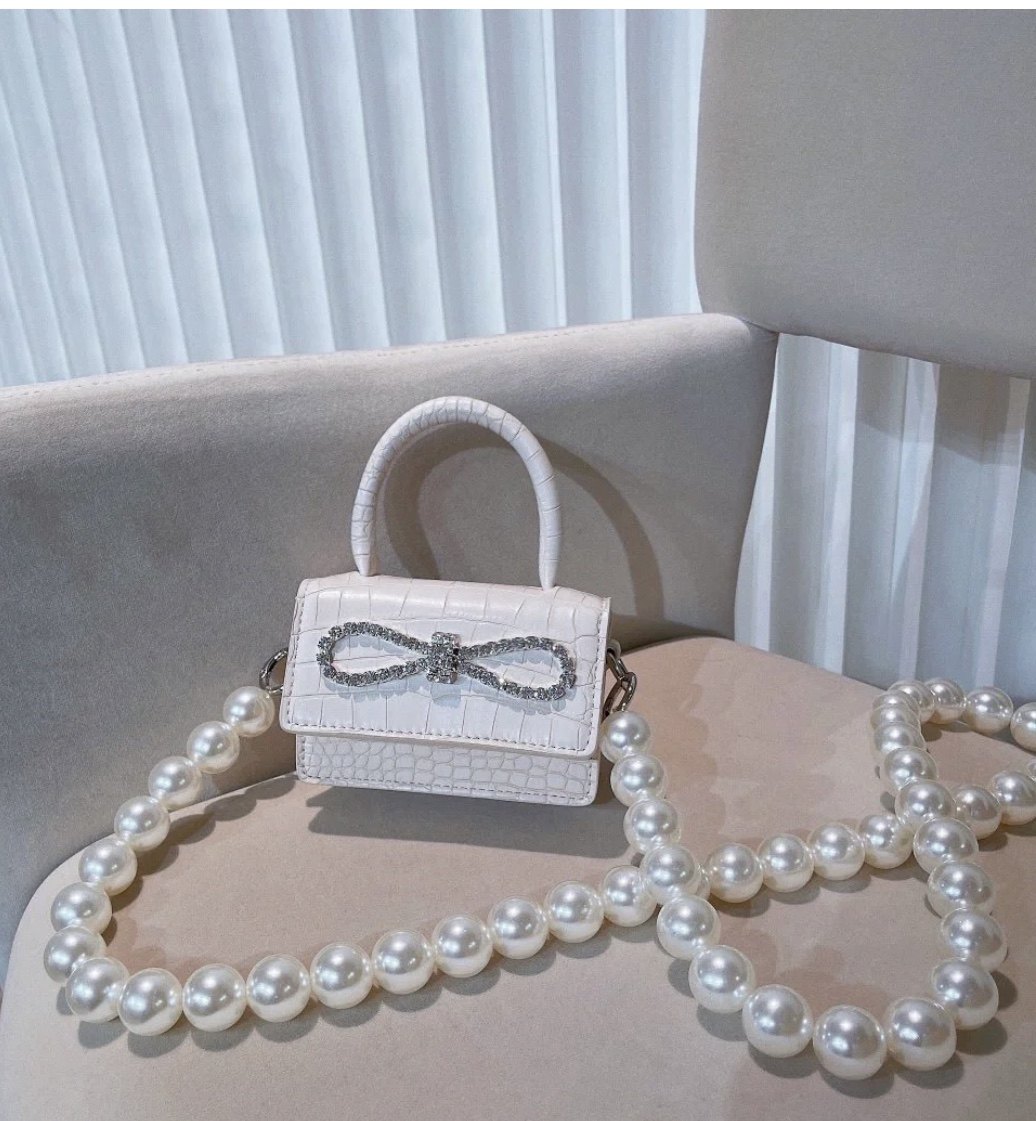 小众设计师Leman Rouge新款闪闪钻蝴蝶结鳄鱼纹手提mini链条小包