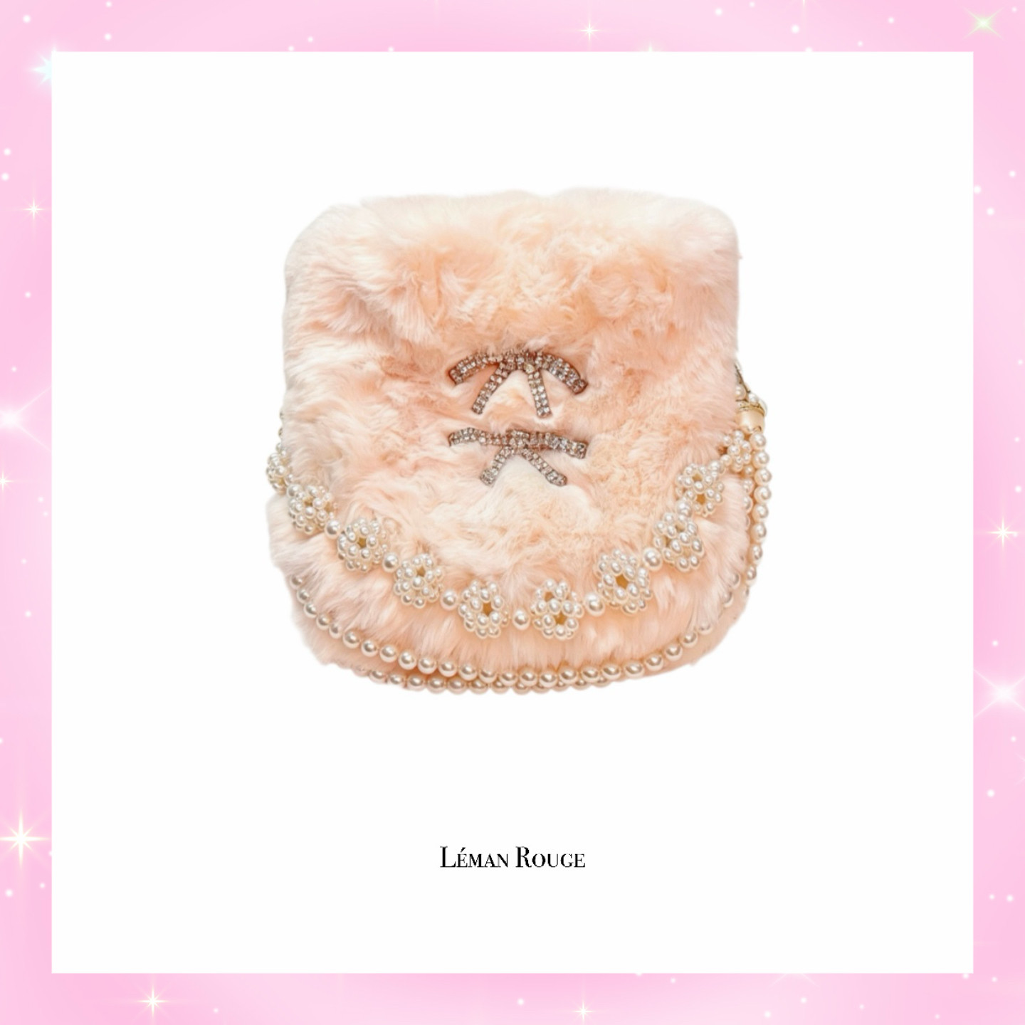 LEMAN ROUGE 小众设计师品牌水钻蝴蝶结珍珠链仙女雪兔毛毛小方包