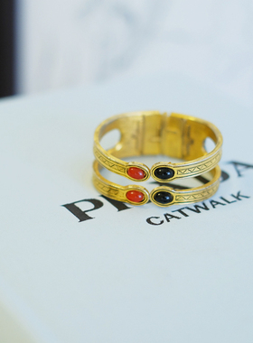 vintage toccata Accessocraft 金色 红色玛瑙 装饰艺术 手镯