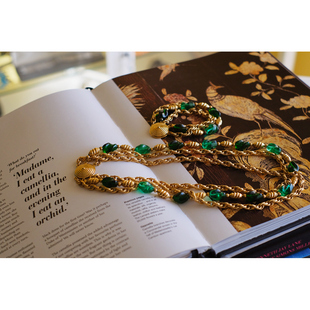 vintage toccata Napier 绿色 琉璃 金色 贝壳 项链 手链 套装