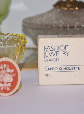 vintage Avon 雅芳 cameo 花卉 橙色 1982年80年代 胸针