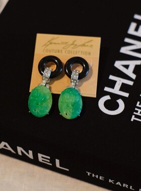 vintage toccata KJL 绿色 黑色 东方 扫肩 耳针 耳环