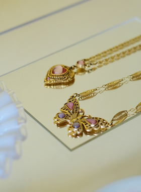 vintage toccata 1928粉色 蝴蝶 爱心 项链