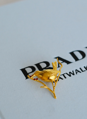 toccata vintage Joan Rivers 红色 金色 树枝 小鸟 胸针