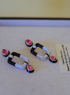 vintage toccata Nolan Miller 粉色 黑色 矩形 耳针 耳环