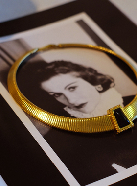 vintage toccata Monet 金色 黑色 几何 choker 项链