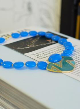 vintage toccata trifari 翠法丽 蓝色  几何 短 项链