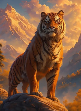 国潮老虎图画自粘贴画下山虎镇宅图墙贴猛虎防晒客厅书房玄关走廊