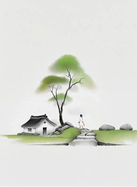 防水贴纸爆款国风水墨画真图案家用室内出租屋卧室墙上自粘贴