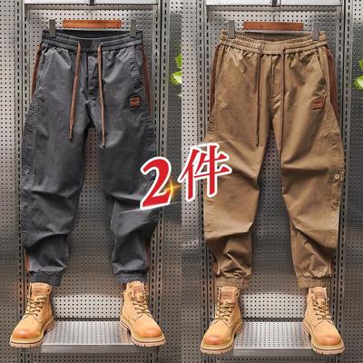 秋冬季加绒工装裤男宽松束脚休闲裤设计感小众裤子个性痞帅哈伦裤