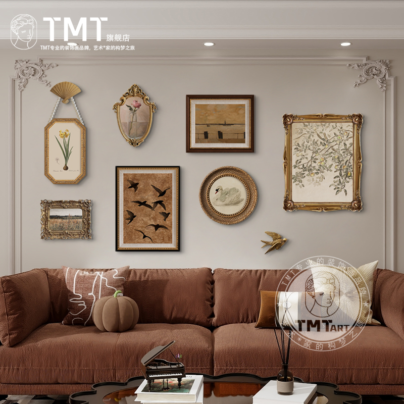 法式覆古客厅沙发背景墙挂画组合欧式古典酒店别墅走廊过道装饰画