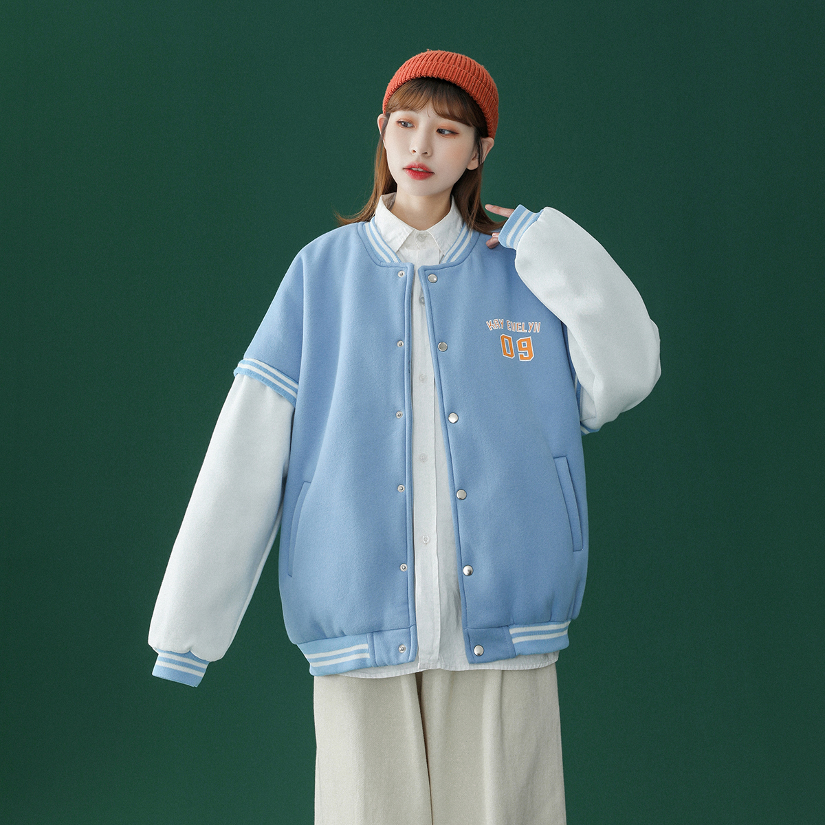 2021 spring break two baseball collar student sports couple coats blue background blue