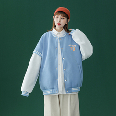 2021 spring break two baseball collar student sports couple coats blue background blue