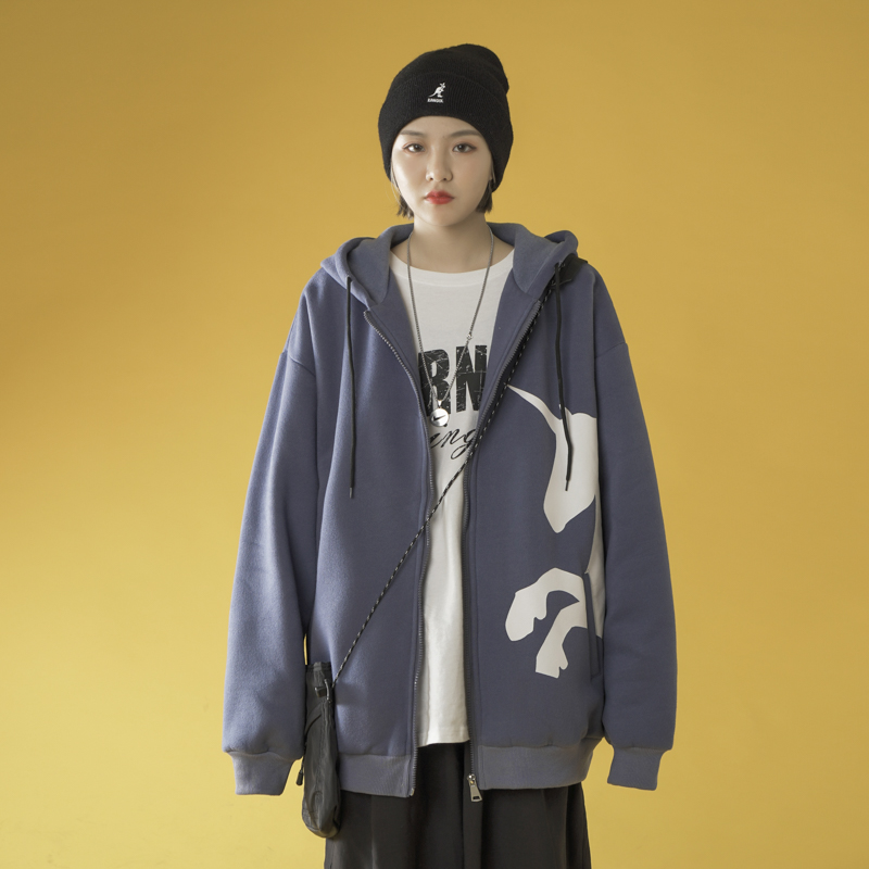 Autumn winter hooded cardigan jacket print man