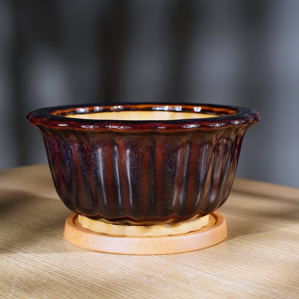 中大号宜兴名家秦夕洪春兰绿云翠盖荷环球君子兰红均釉紫砂盆景盆