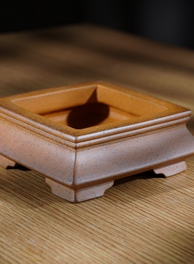 高档精品名家唯珍高温段泥柴烧微型把玩收藏小号四方紫砂盆景花盆