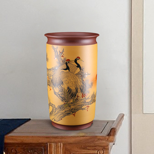 高端精品名家手工精细仙鹤墨绘高圆筒口千筒签筒悬崖式 兰花盆景盆