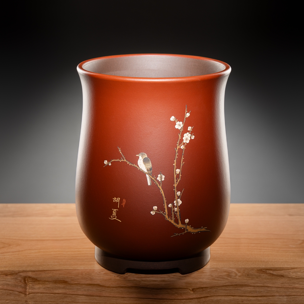 全手工原矿紫砂盆胡鹏泥绘兰花盆