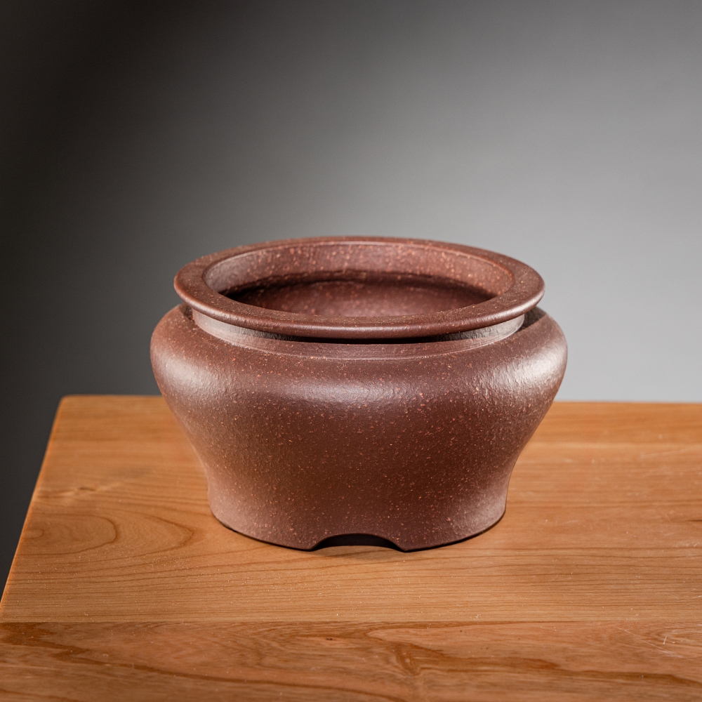 高档精品把玩老紫泥精制名家徐卫群老味暮古圆口中式紫砂盆景花盆