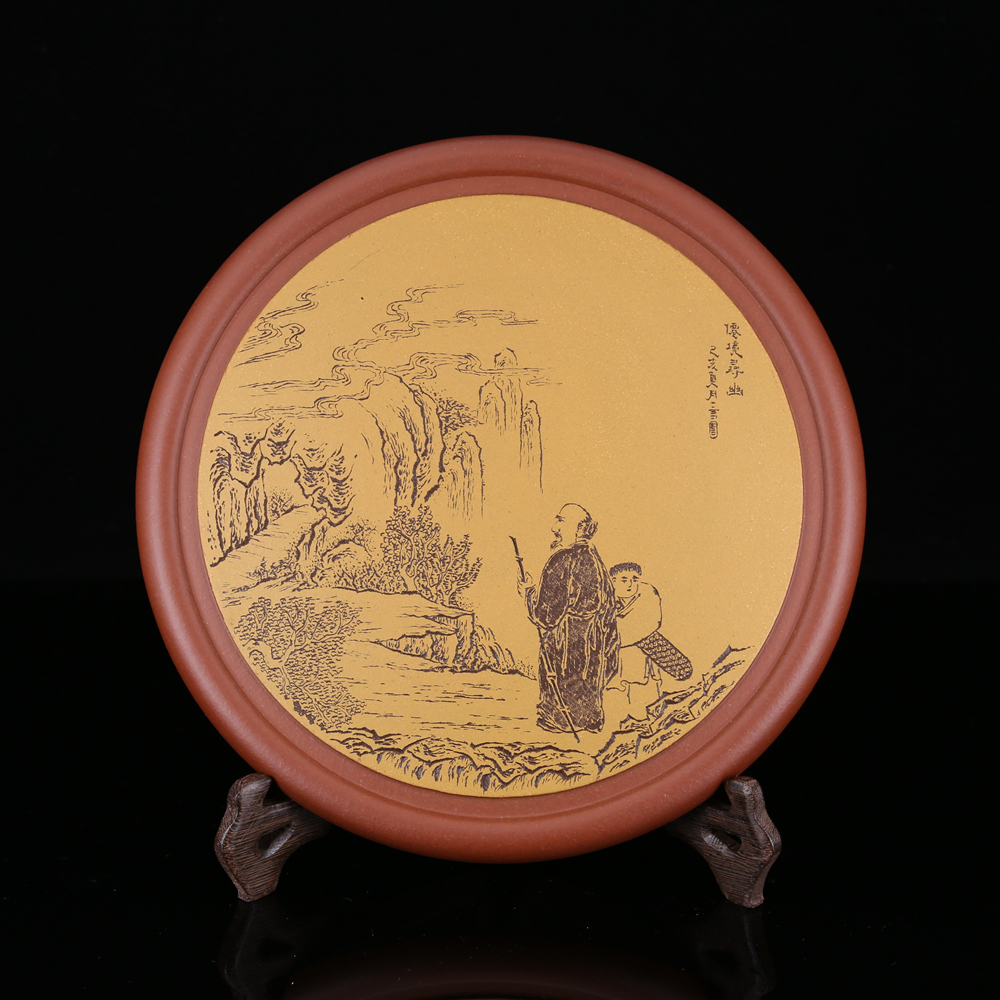 高档精品紫砂茶承茶托精细高手刻绘紫砂挂盘 款式四