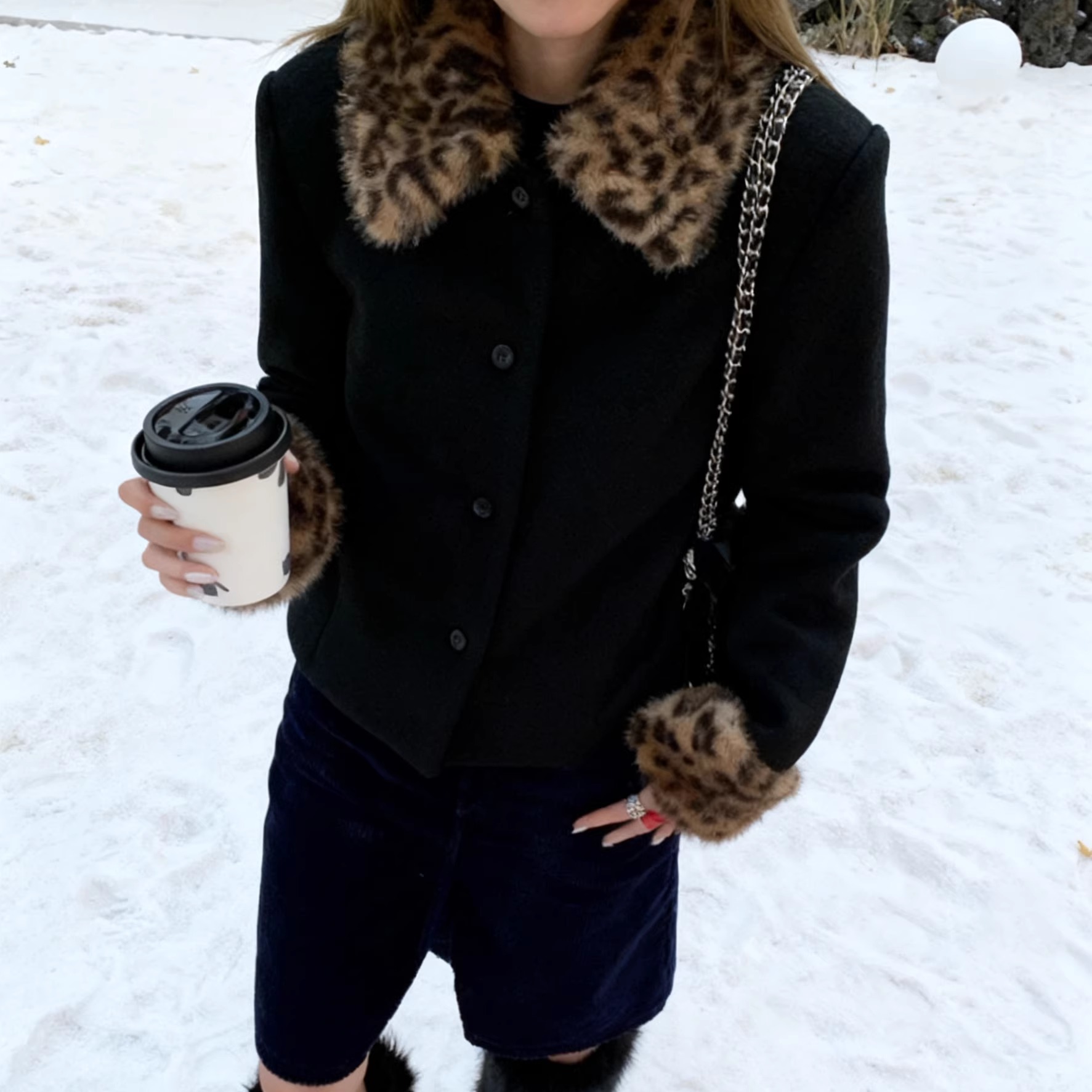 Ranwear古着商店小众豹纹毛领