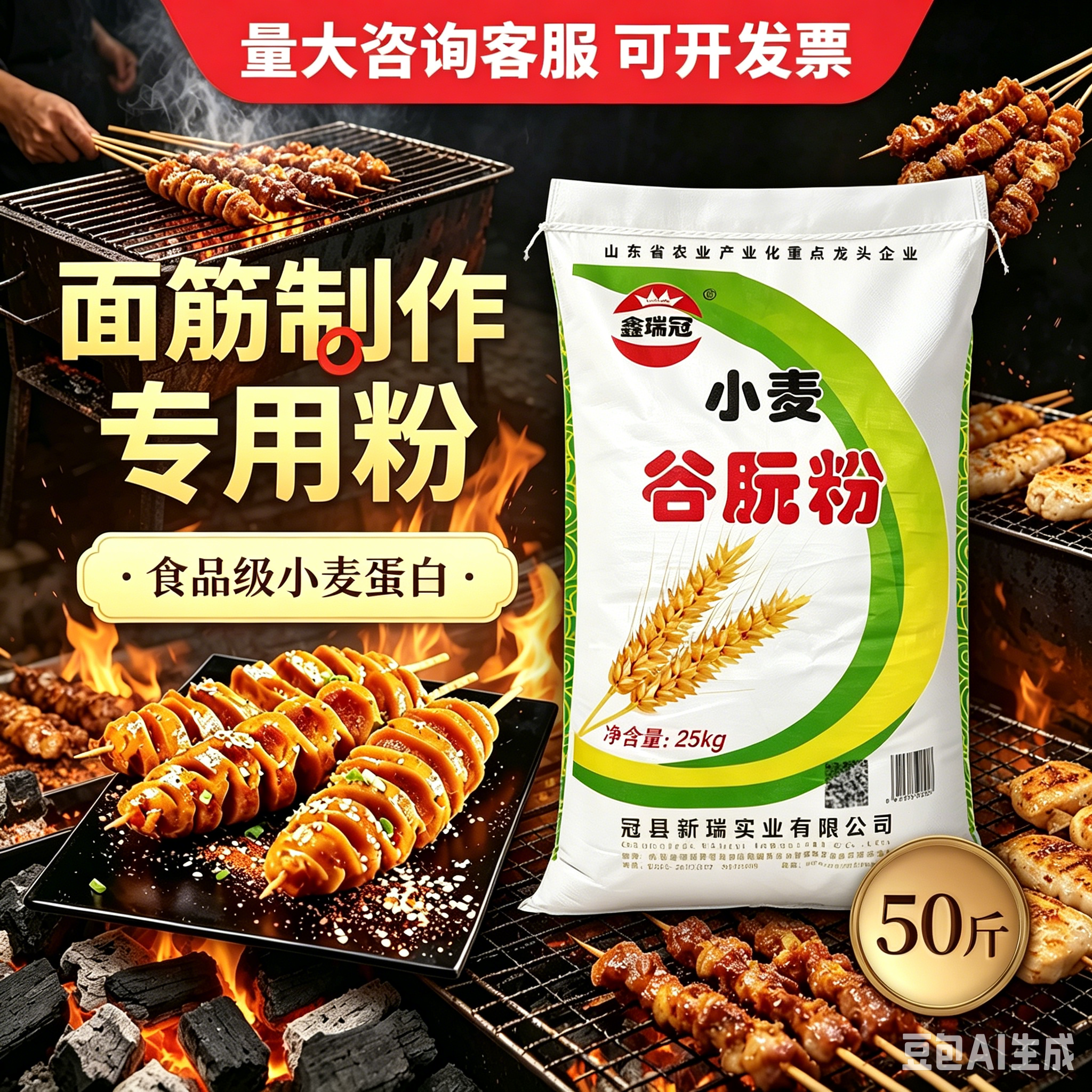 山东80目鑫瑞冠谷朊粉50斤做面筋专用粉商用烤面筋专用谷元粉25kg