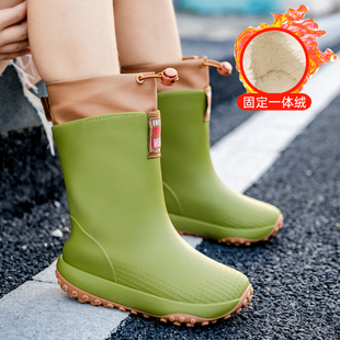 亲子儿童雨靴男童冬季加绒上学中大儿童雨鞋女孩防水防滑加棉水鞋