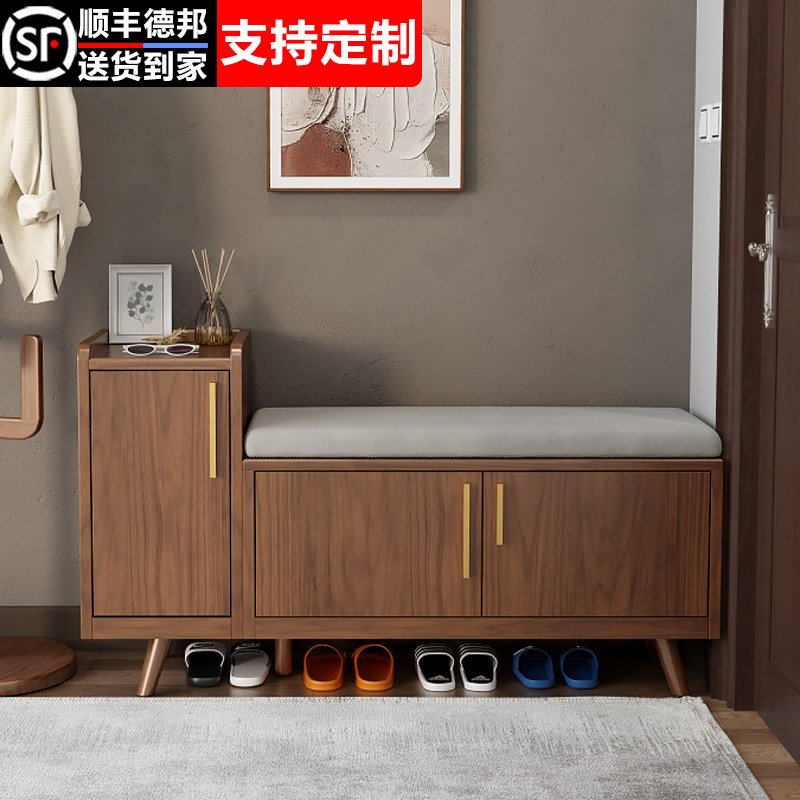 家用门口玄关换鞋凳入户门可坐式鞋柜坐凳一体实木软包穿鞋凳鞋架