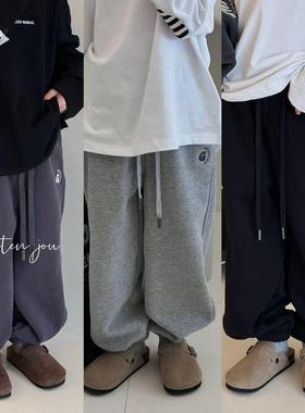 波拉韩国儿童装休闲卫裤秋冬季新品男女童加厚一体绒收口运动裤子