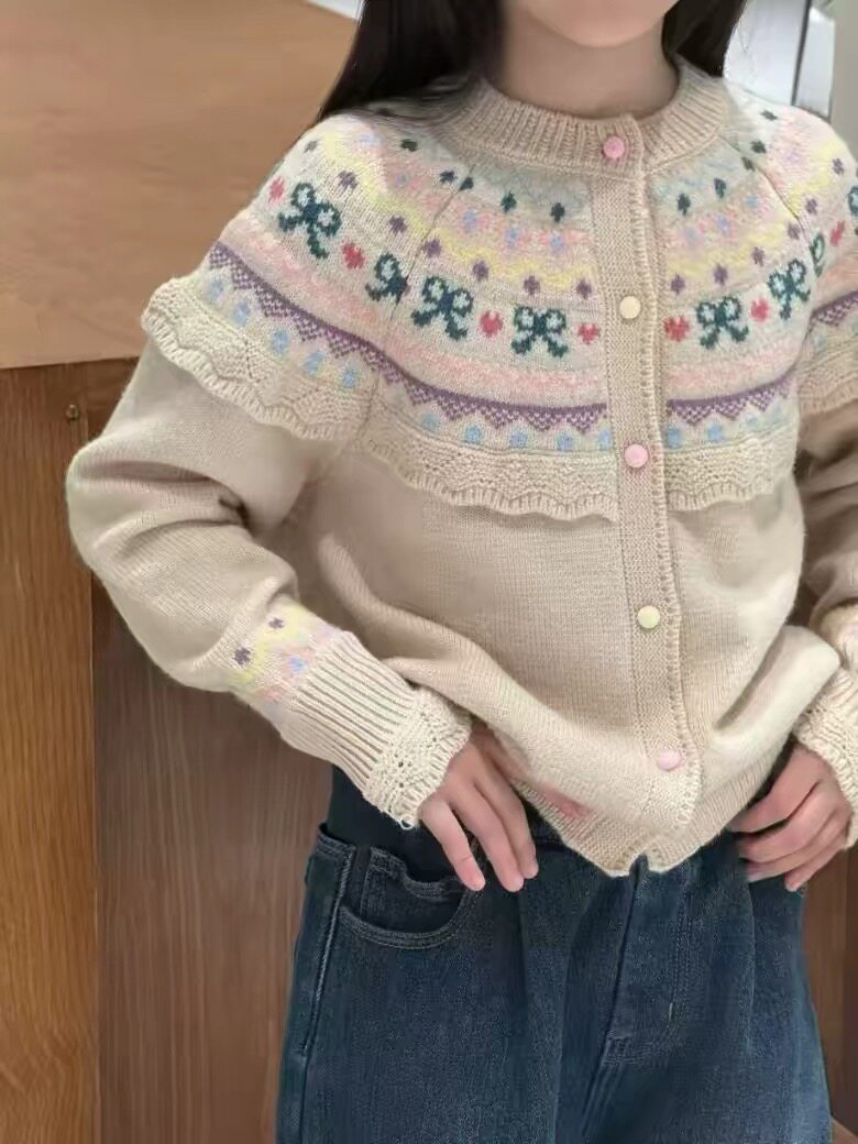 现货波拉韩国儿童装加厚毛衣2026春秋季新款女童提花针织开衫外套
