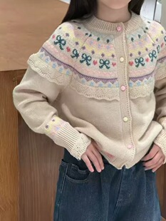现货波拉韩国儿童装加厚毛衣2026春秋季新款女童提花针织开衫外套