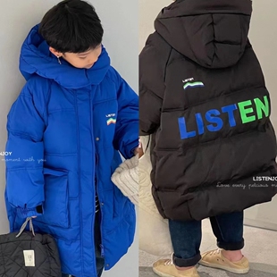 波拉韩国童装男女童中长款加厚外套纯色秋冬装韩版白鸭绒羽绒服