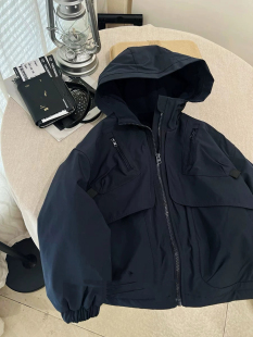 现货波拉bora男童连帽冲锋衣秋冬装儿童加绒拉链衫中大童夹克外套