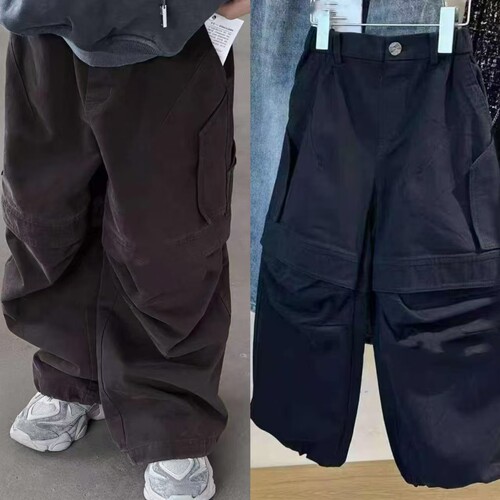 韩国潮牌男女童装工装裤2025春季新款儿童洋气炸街宽松休闲裤子