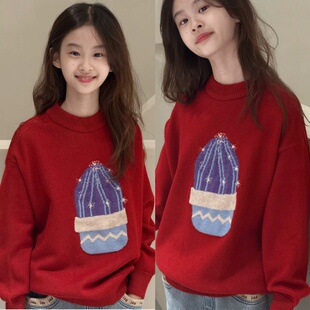 现货波拉韩国儿童装加厚毛衣秋冬款男女童宽松圆领针织羊毛衫年装