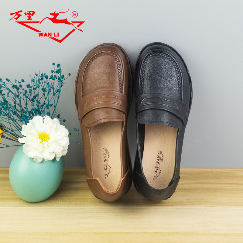 万里新品真皮女鞋一脚蹬舒适软底休闲平底低跟圆头单鞋SYT2881,女鞋,浅口单鞋,淘宝优惠券,粉丝福利购,淘宝优惠卷