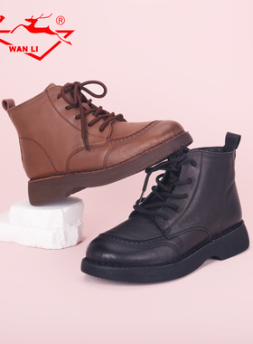 万里新款真皮复古马丁靴舒适加绒棉鞋时尚侧拉链女短靴HYT616