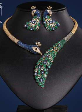 法式复古锆石项链耳环套装首饰