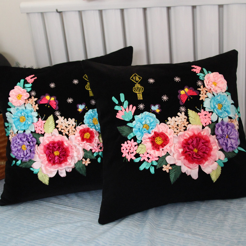 丝带绣抱枕十字绣新款立体彩带秀解闷手工diy刺绣材料包自绣靠垫,居家布艺,缝纫DIY材料套装,淘宝优惠券,粉丝福利购,淘宝优惠卷