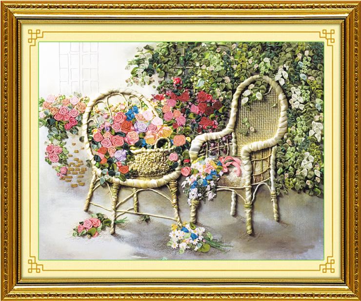 丝带绣新款立体绣手工刺绣diy材料包自绣十字绣欧式花卉客厅挂画